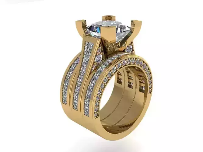 Princess Cut Diamond 3Pcs Ring Set 4011