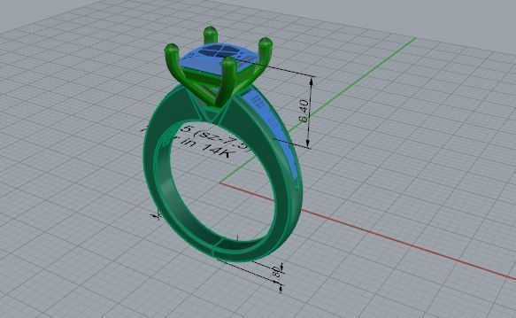 Princess Cut Diamond Peg Setting Ring 4015 3D print model_5