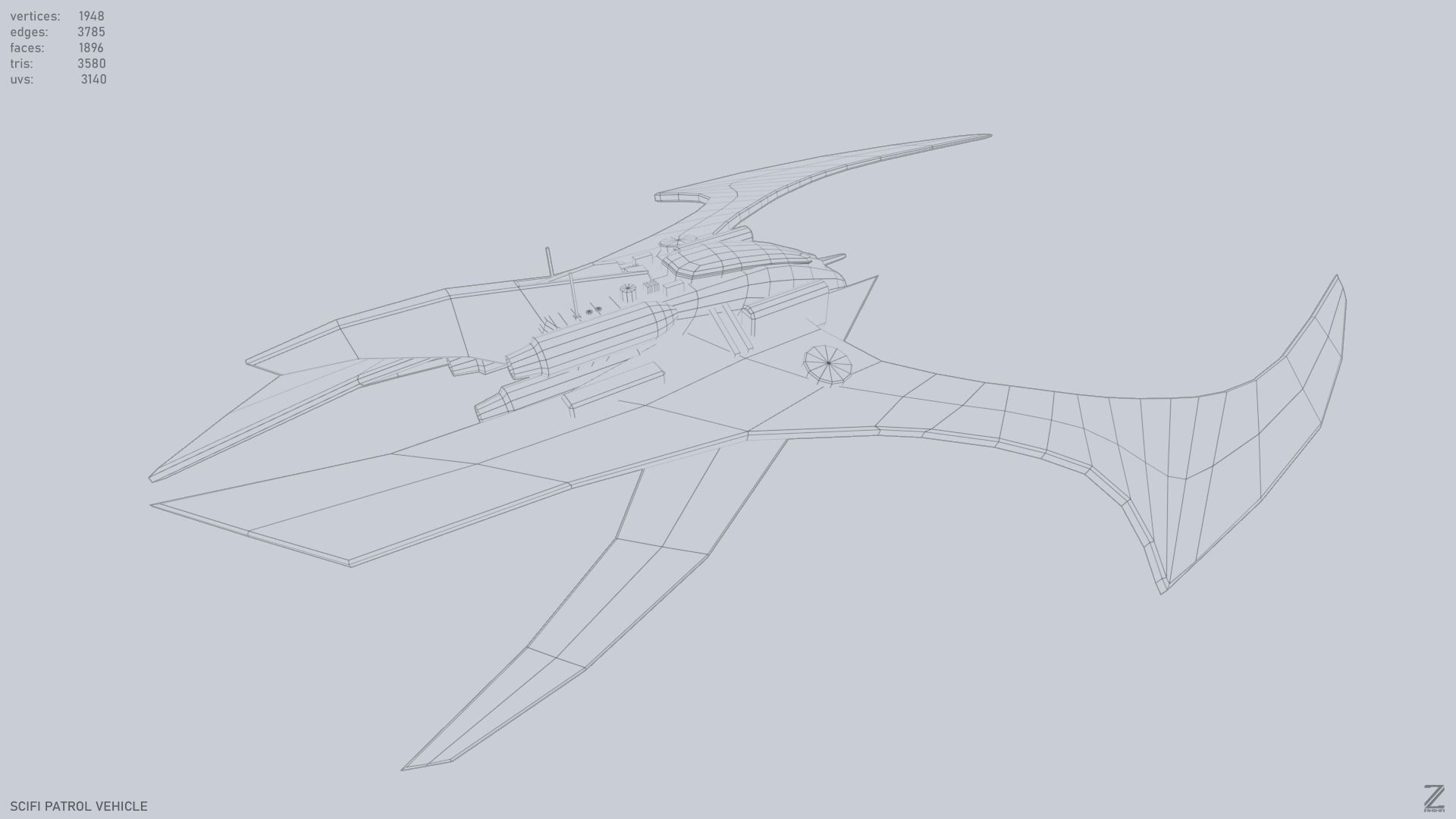 Scifi patrol vehicle Low-poly 3D model_13