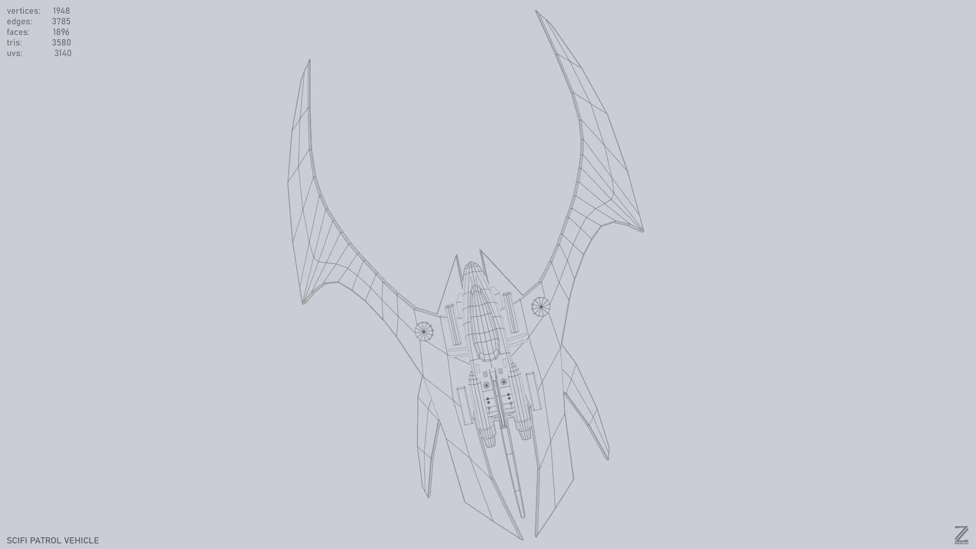 Scifi patrol vehicle Low-poly 3D model_12