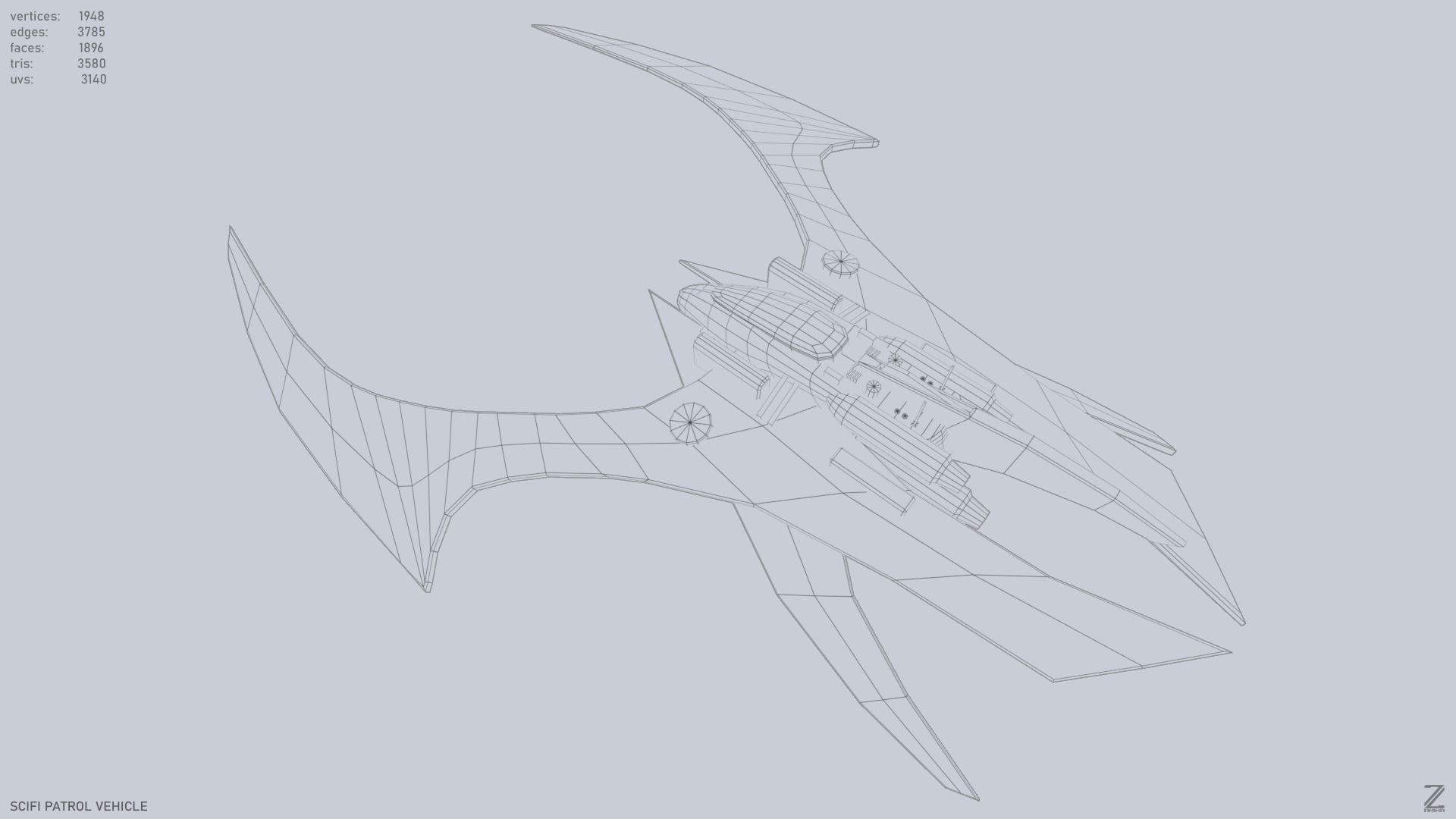 Scifi patrol vehicle Low-poly 3D model_11