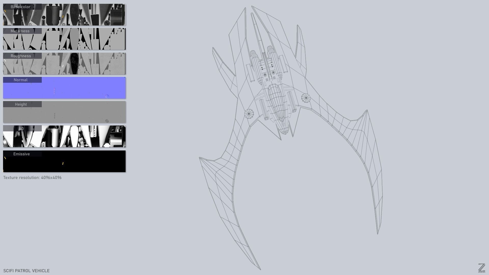 Scifi patrol vehicle Low-poly 3D model_3