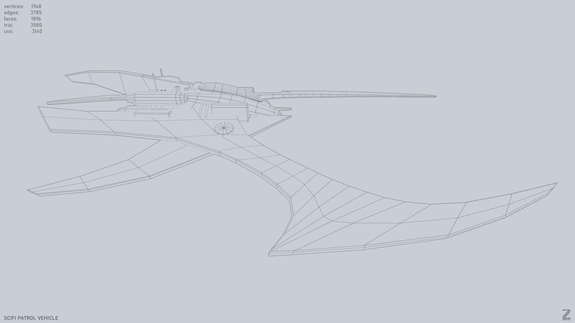 Scifi patrol vehicle Low-poly 3D model_14