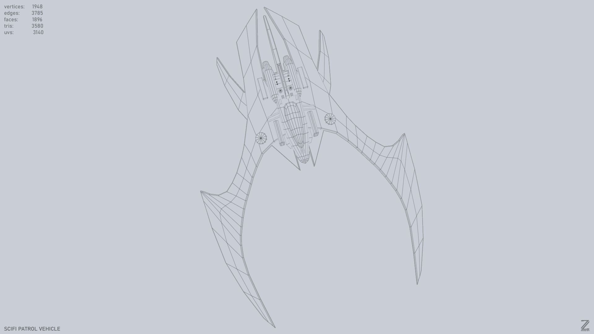 Scifi patrol vehicle Low-poly 3D model_15