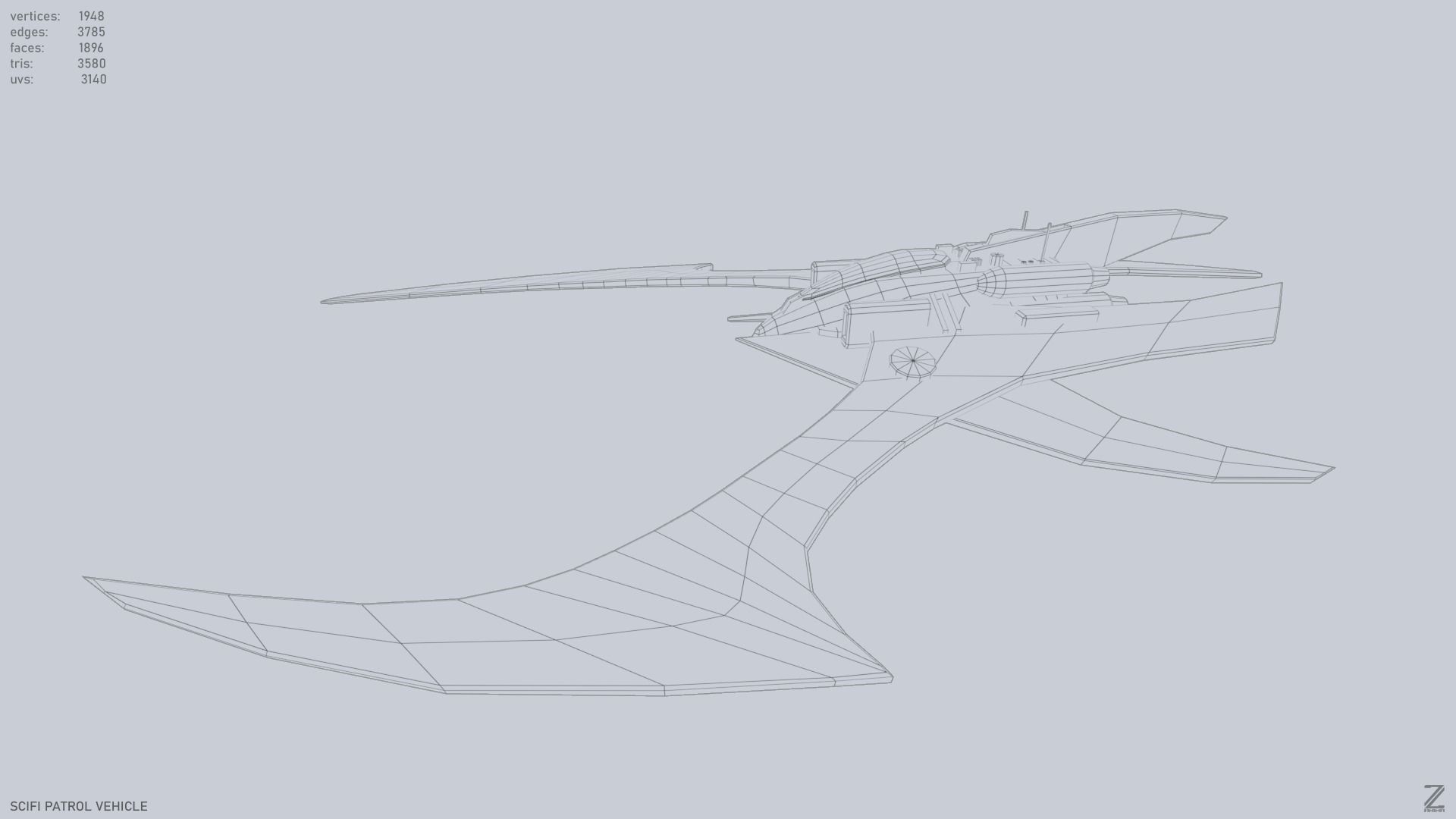 Scifi patrol vehicle Low-poly 3D model_10