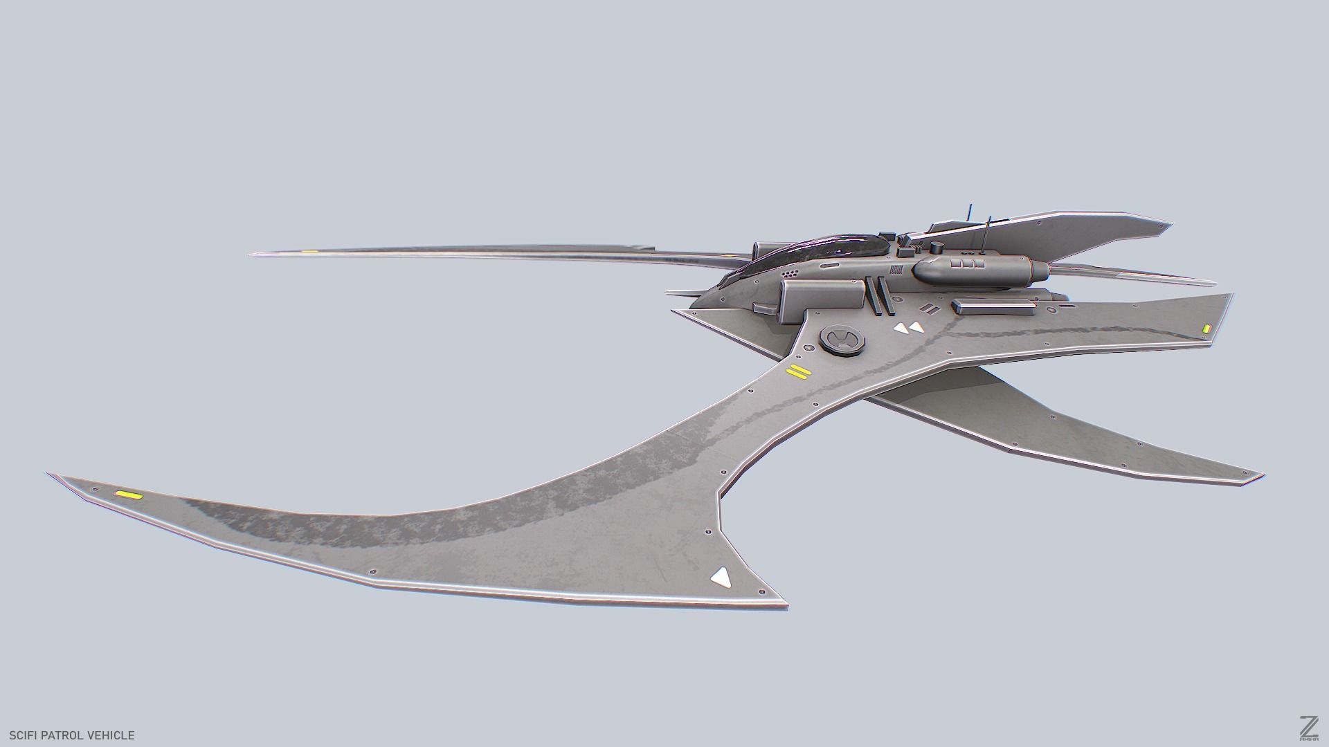 Scifi patrol vehicle Low-poly 3D model_4