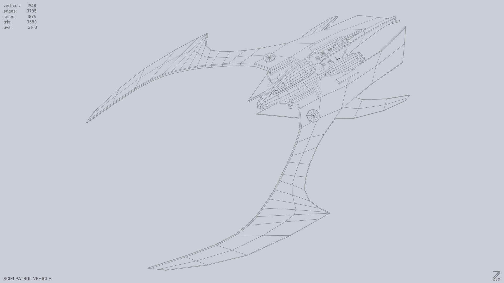 Scifi patrol vehicle Low-poly 3D model_9