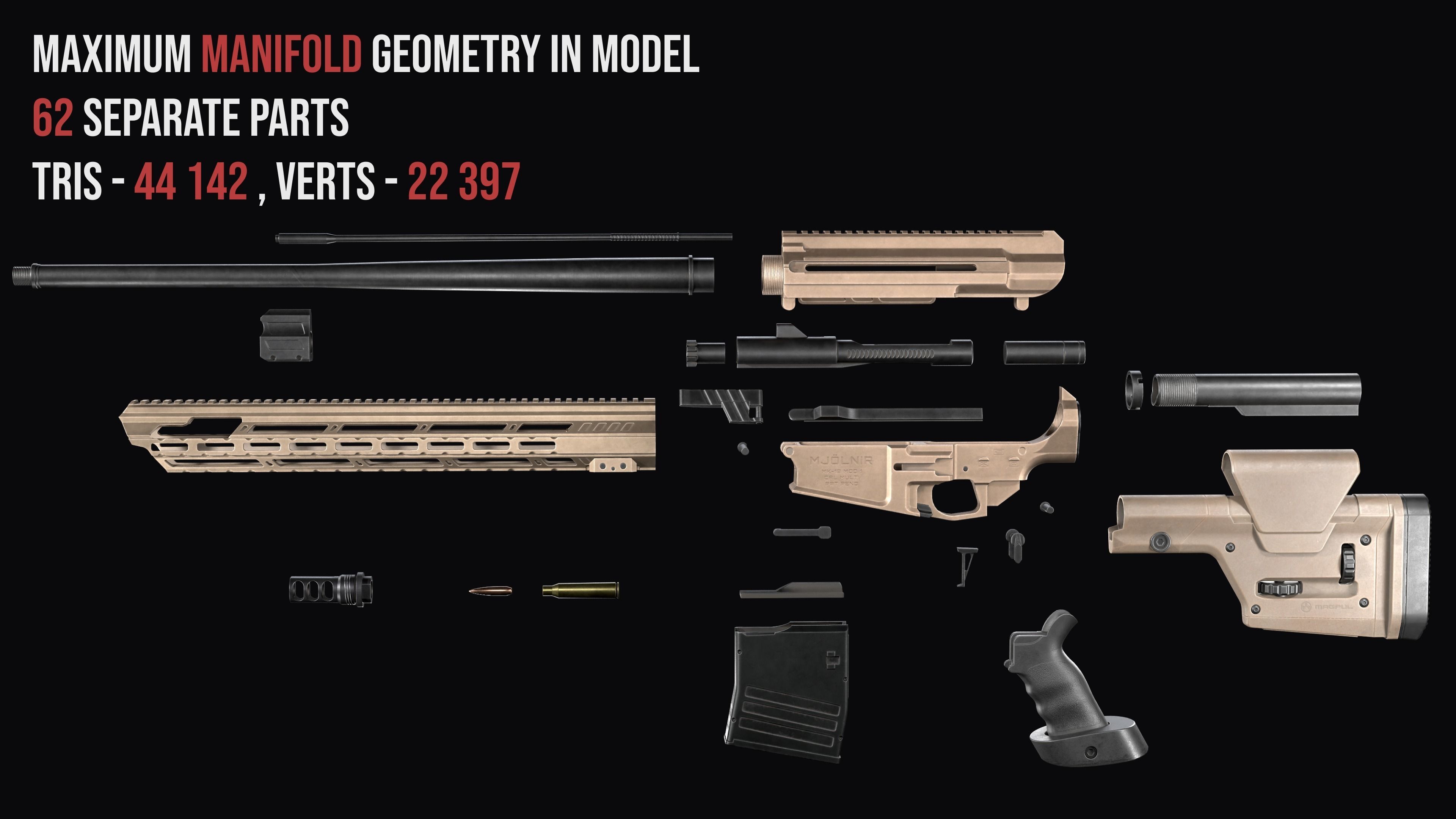 Modular Modern Sniper Rifles gun Weapon Pack 3D Model Collection_12
