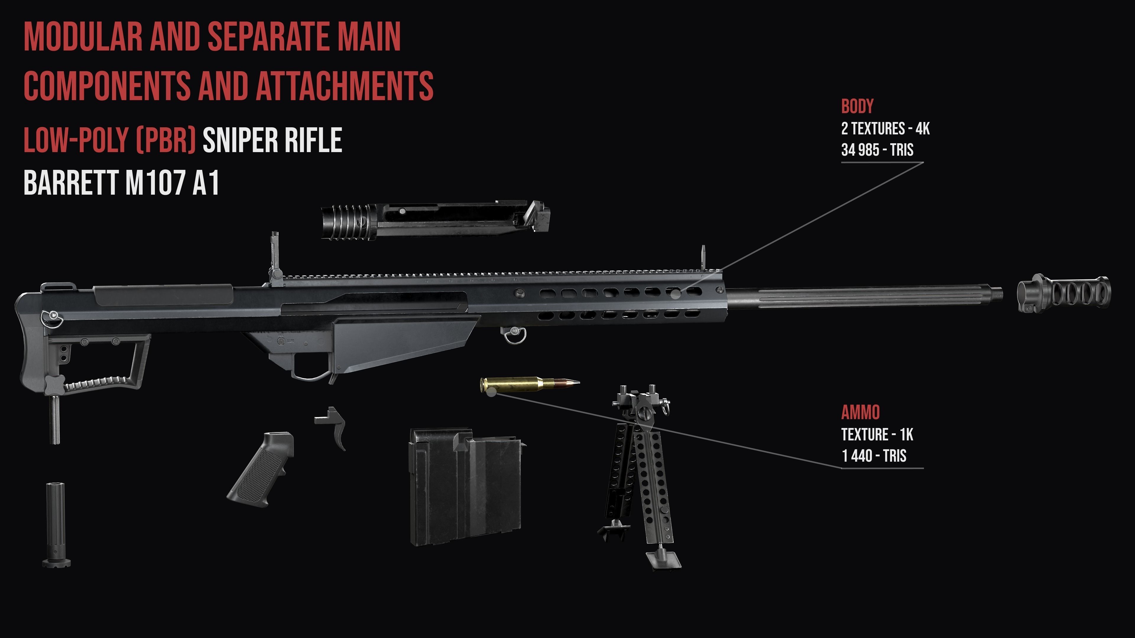 Modular Modern Sniper Rifles gun Weapon Pack 3D Model Collection_22