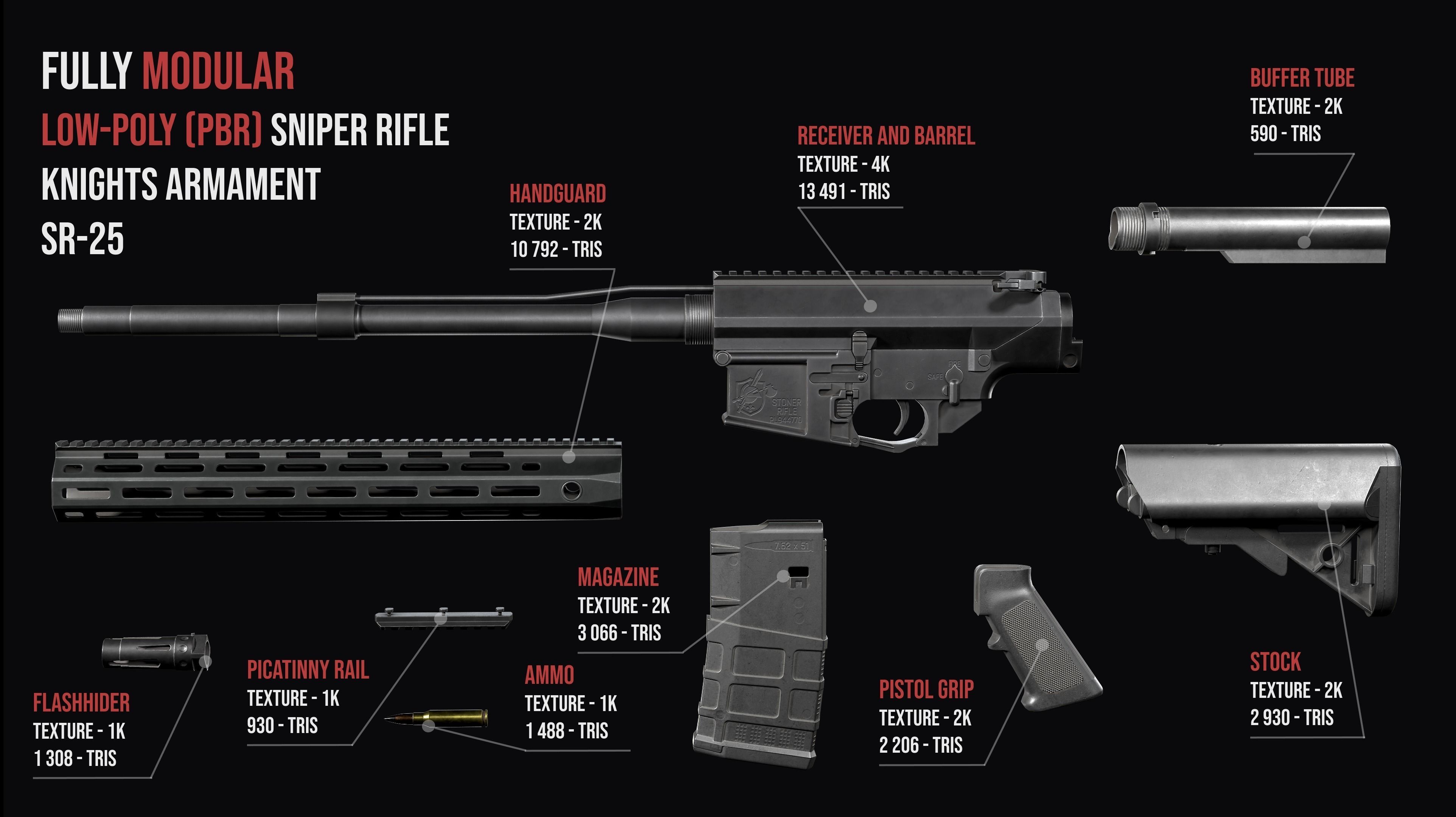 Modular Modern Sniper Rifles gun Weapon Pack 3D Model Collection_14