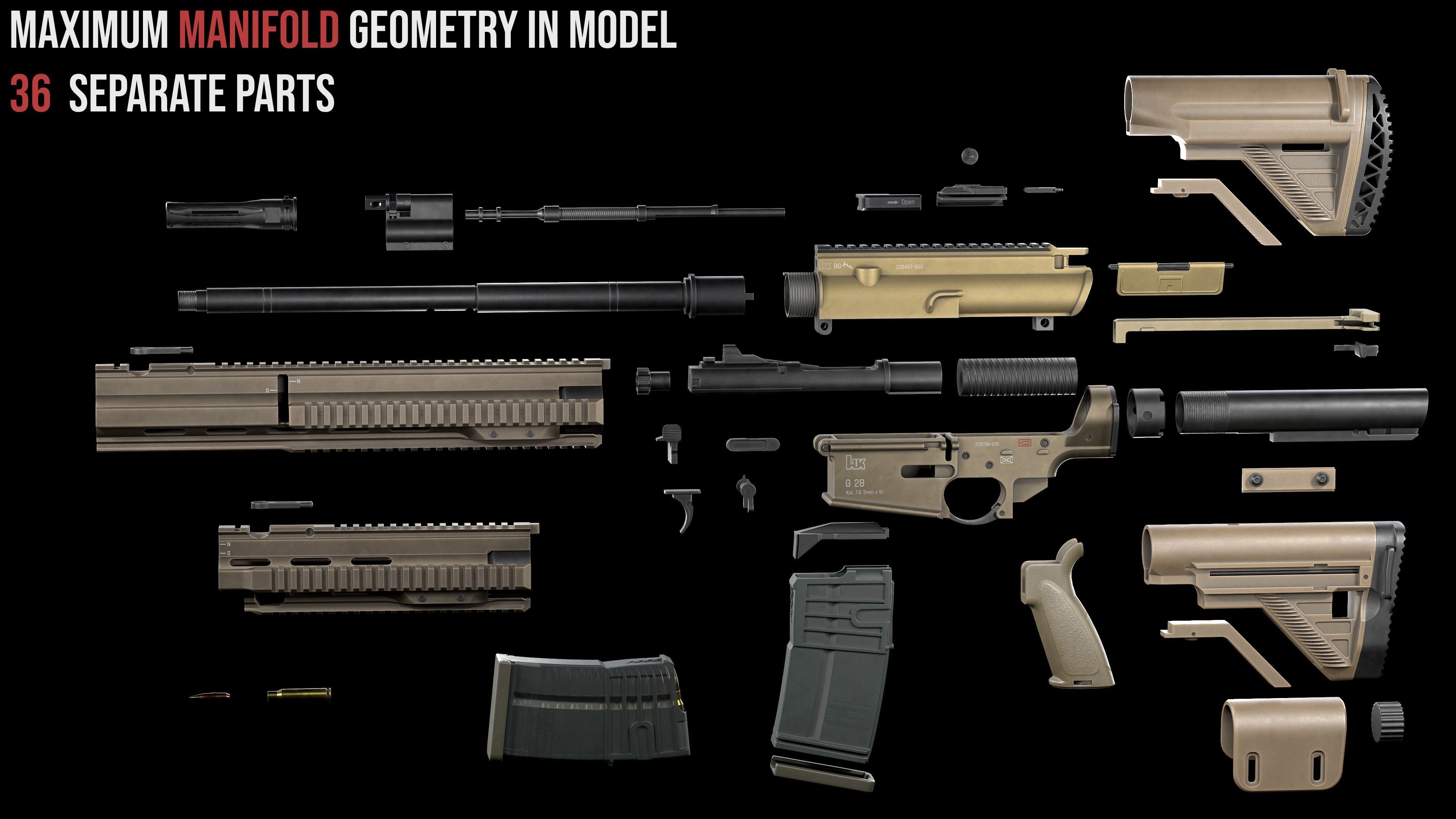 Modular Modern Sniper Rifles gun Weapon Pack 3D Model Collection_9