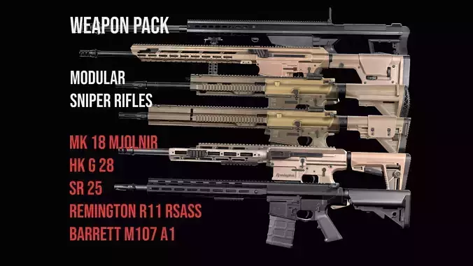 Modular Modern Sniper Rifles gun Weapon Pack 3D Model Collection
