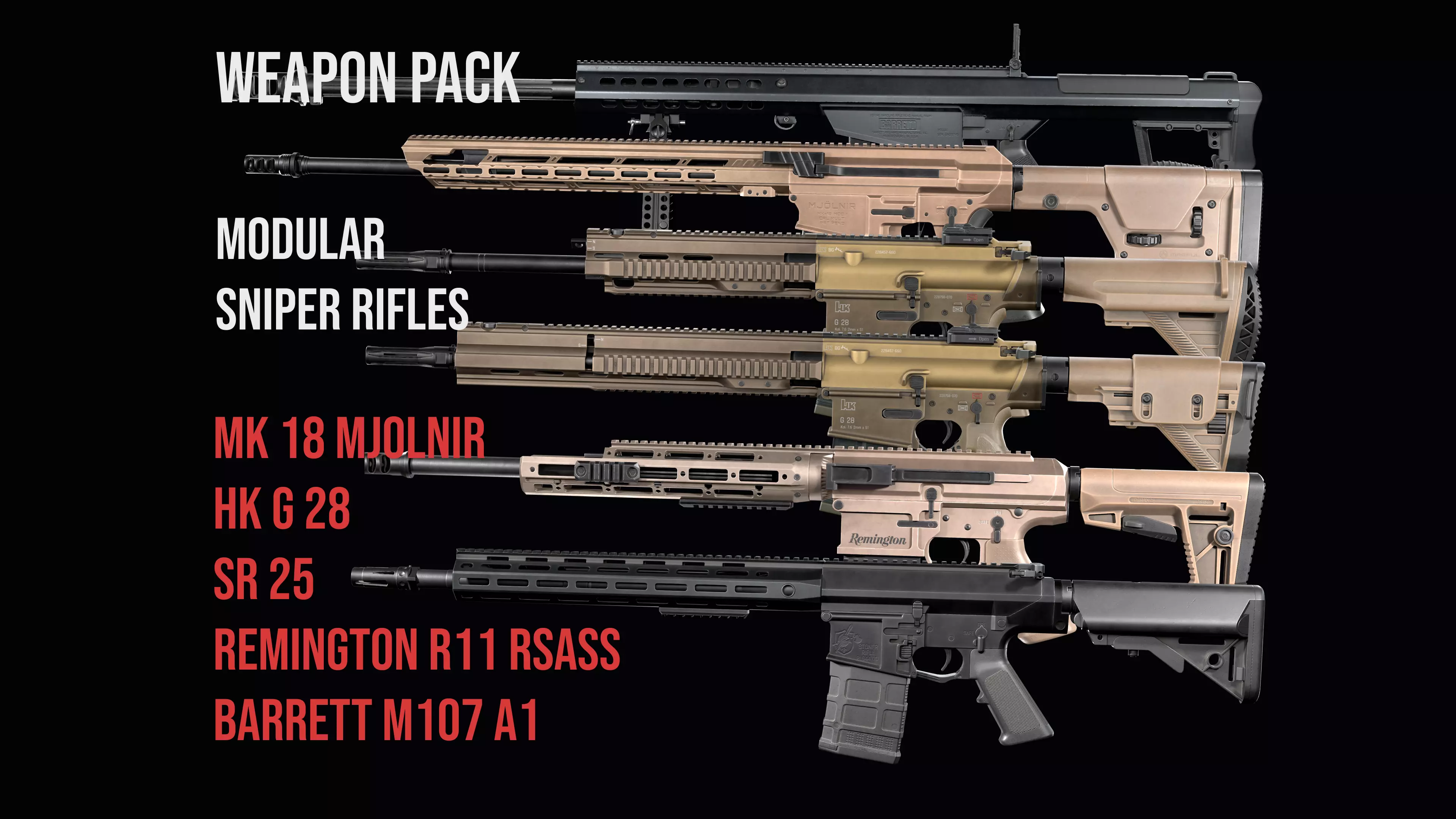 Modular Modern Sniper Rifles gun Weapon Pack 3D Model Collection_0