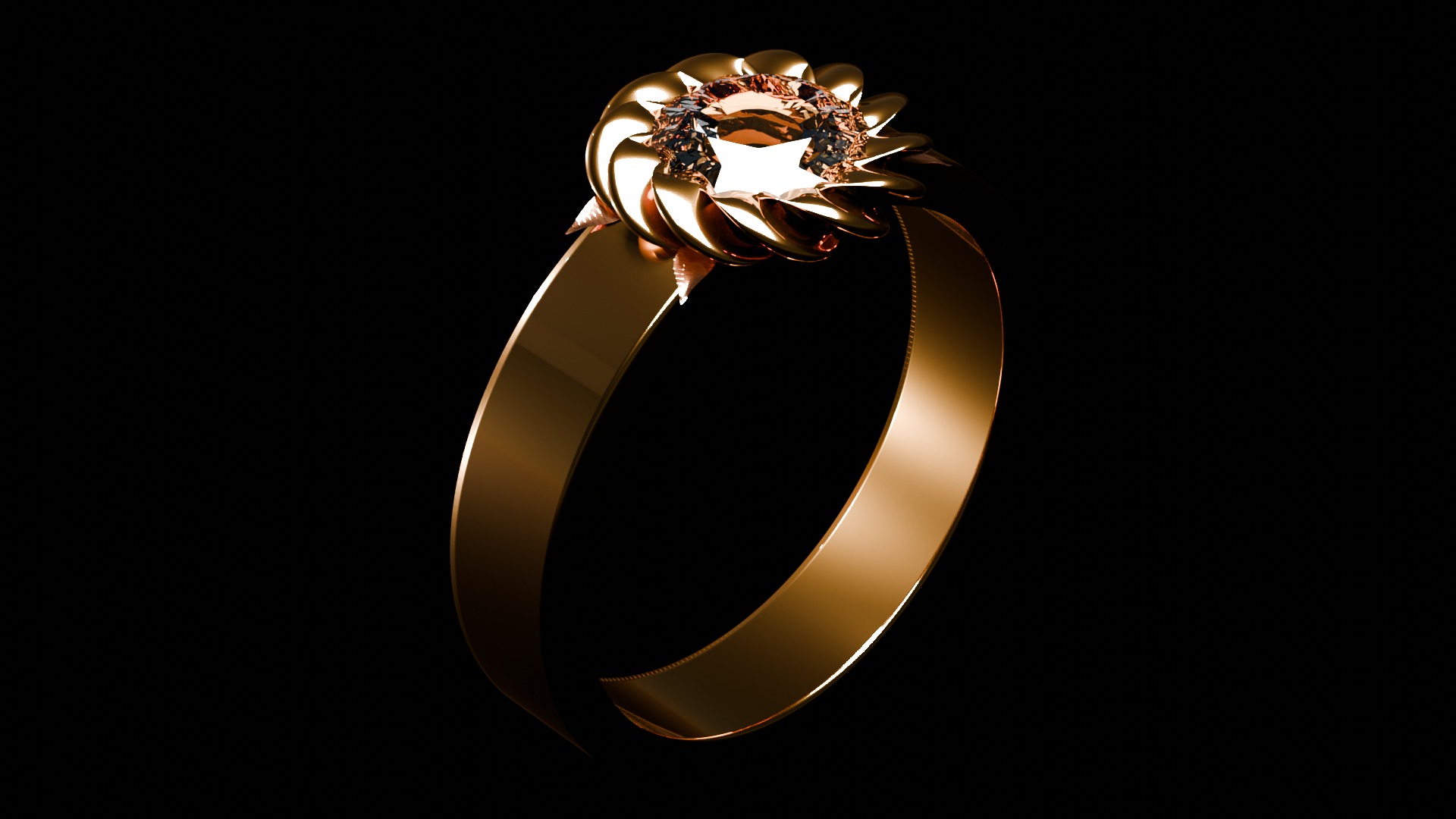 Gold Wedding ring with diamond 3D model_1