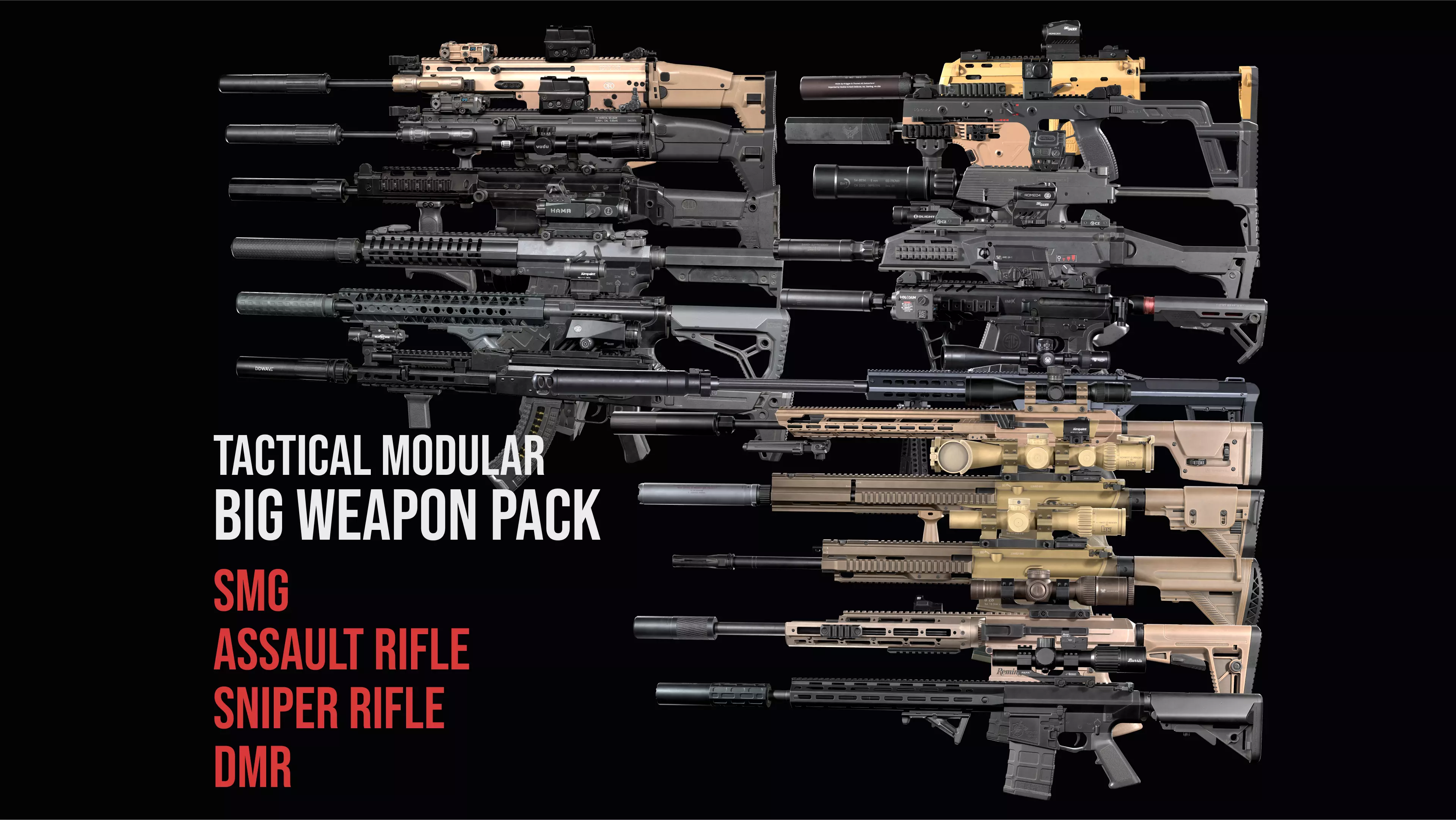 Assault rifles SMG Sniper Rifles DMR  BIG weapon gun pack 3D Model Collection_0