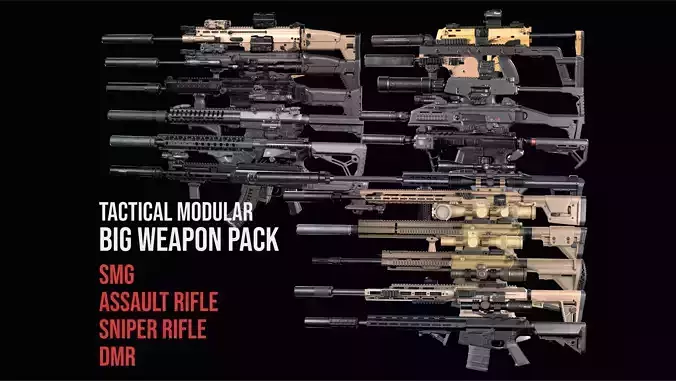 Assault rifles SMG Sniper Rifles DMR  BIG weapon gun pack 3D Model Collection