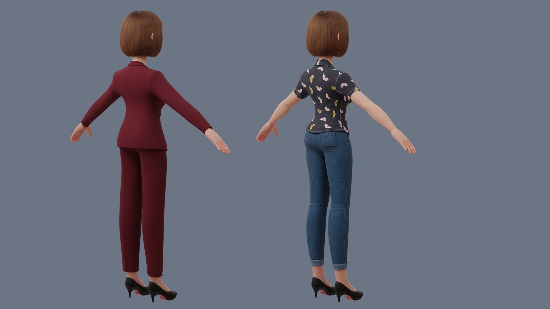 Cartoon woman Rigged 3D model_35