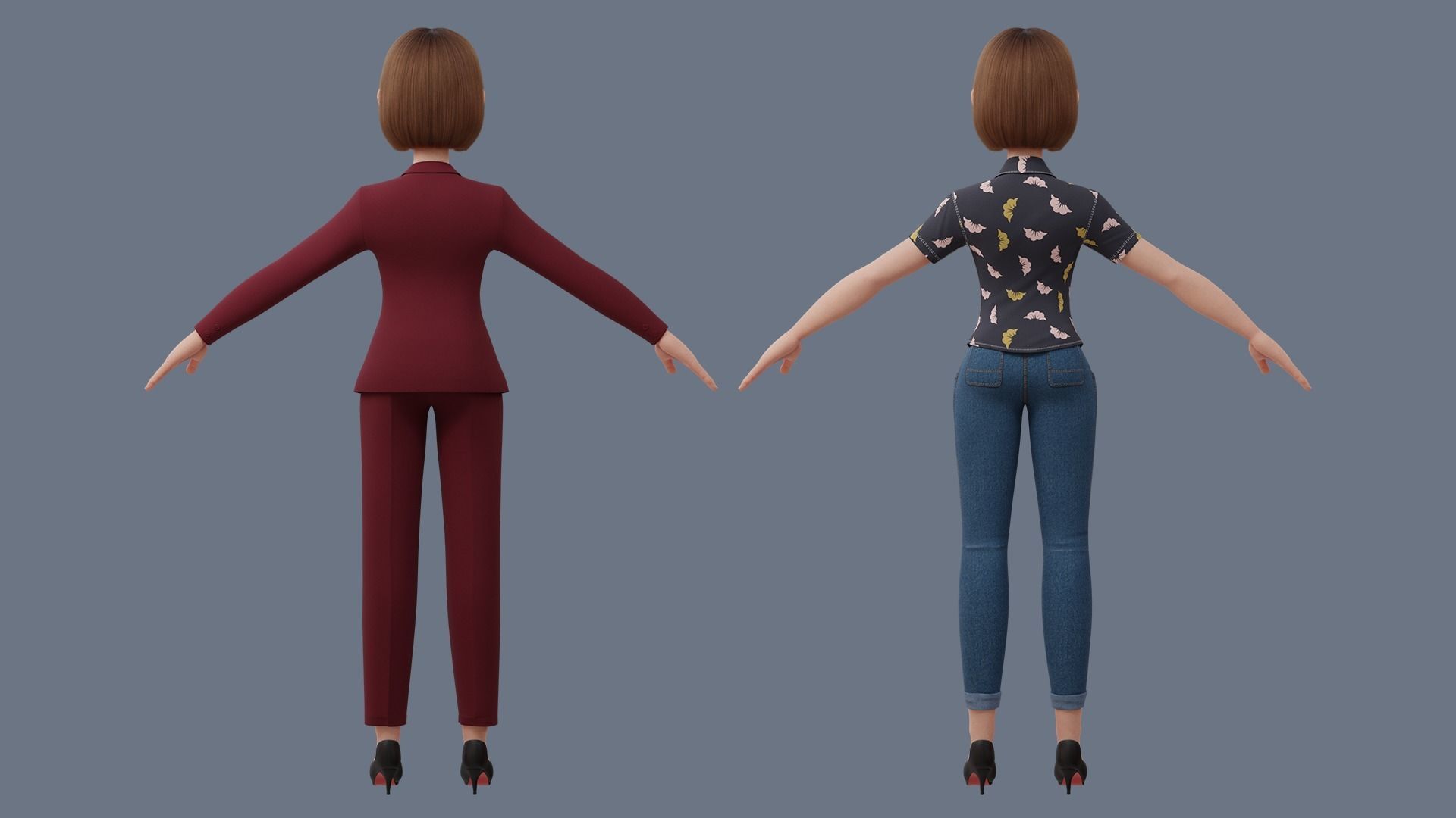 Cartoon woman Rigged 3D model_34