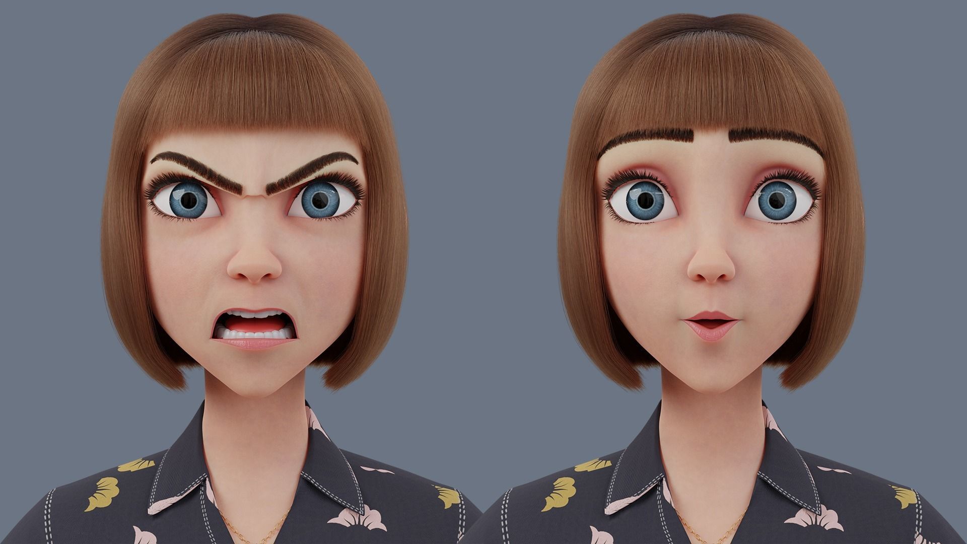 Cartoon woman Rigged 3D model_15