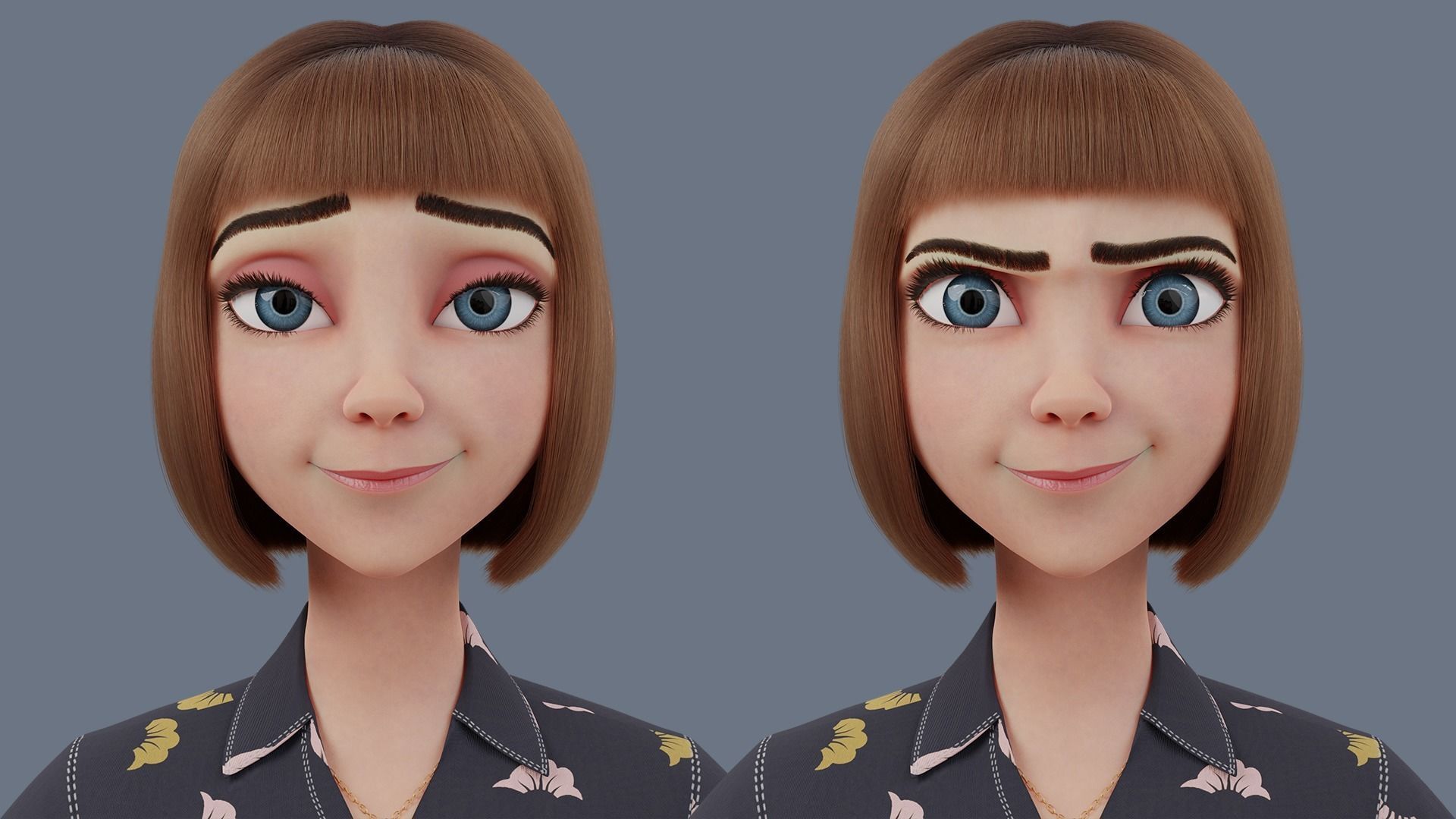Cartoon woman Rigged 3D model_14