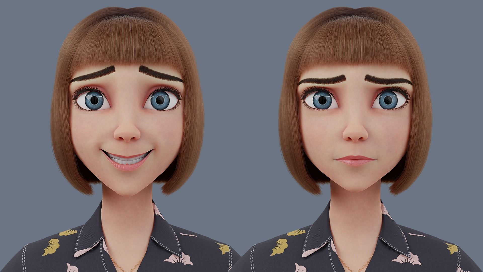 Cartoon woman Rigged 3D model_12