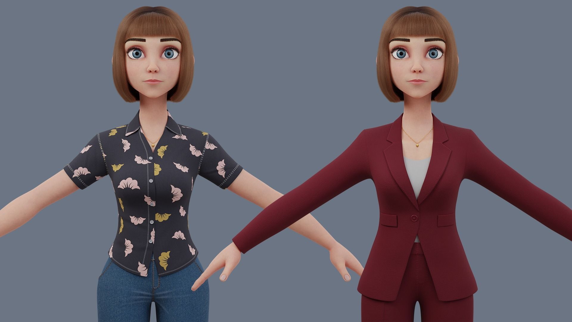 Cartoon woman Rigged 3D model_23