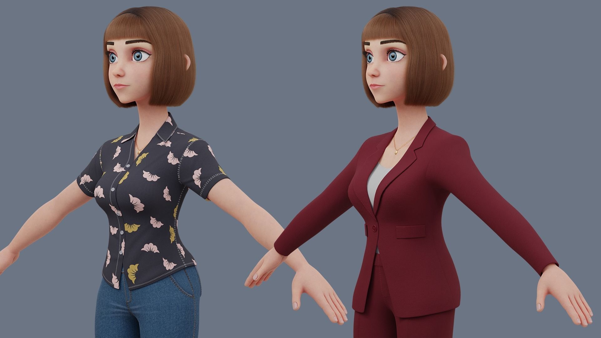Cartoon woman Rigged 3D model_24
