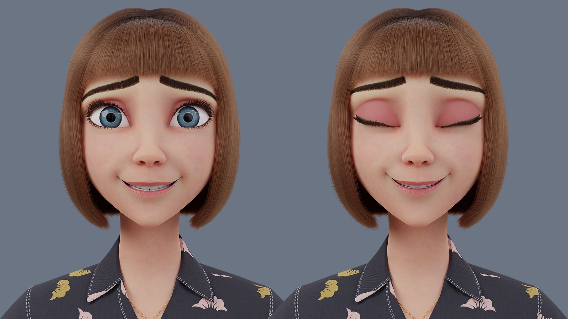 Cartoon woman Rigged 3D model_17