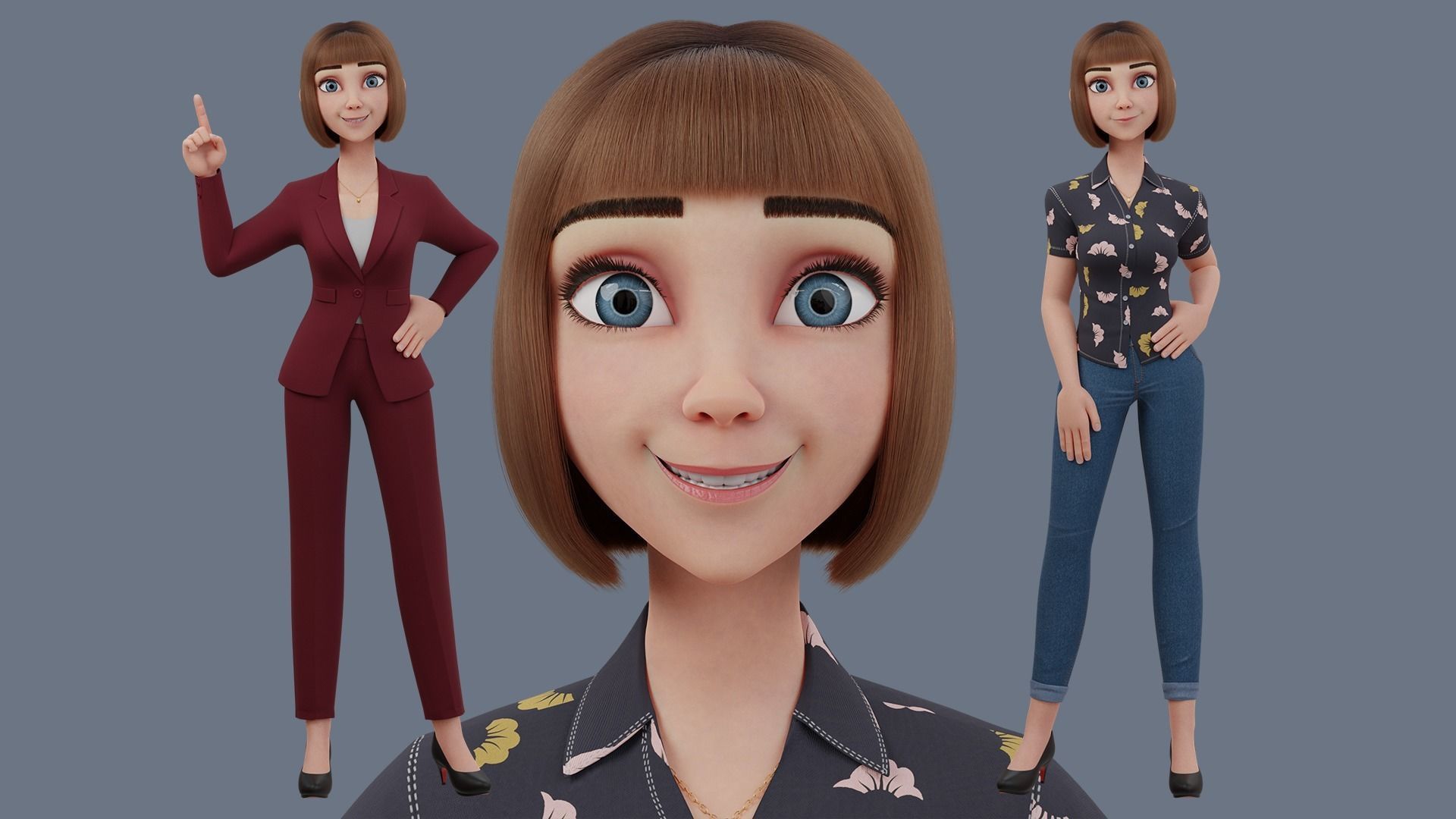 Cartoon woman Rigged 3D model_40