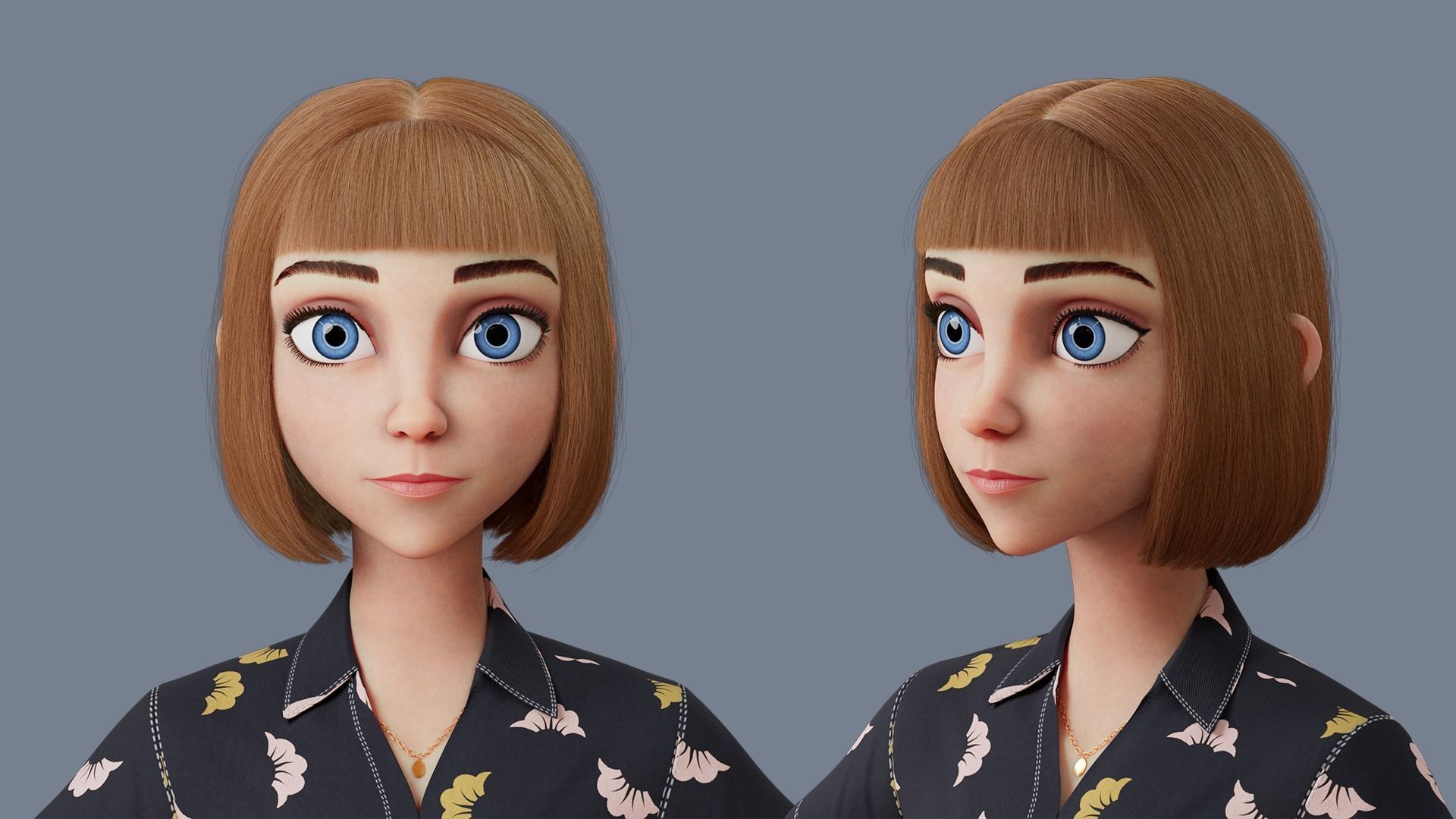 Cartoon woman Rigged 3D model_3