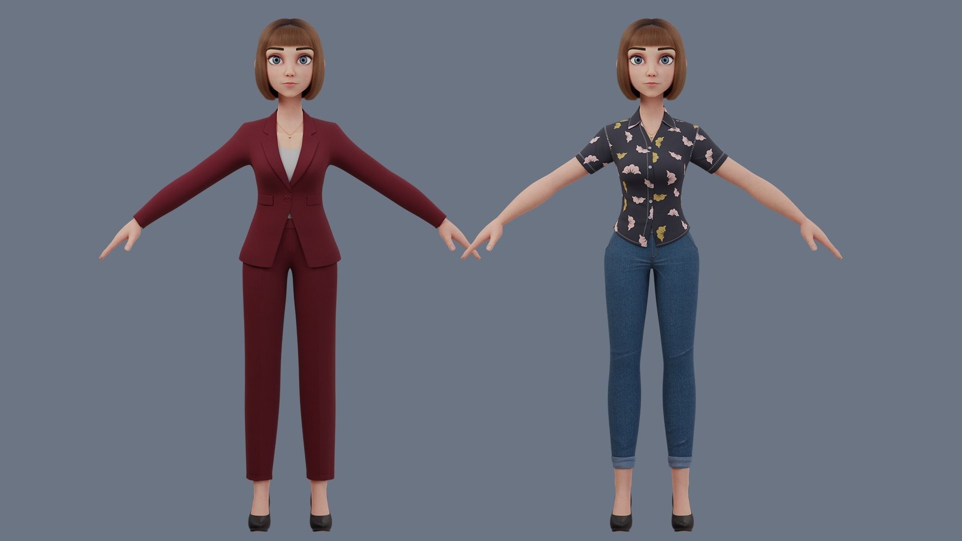 Cartoon woman Rigged 3D model_11