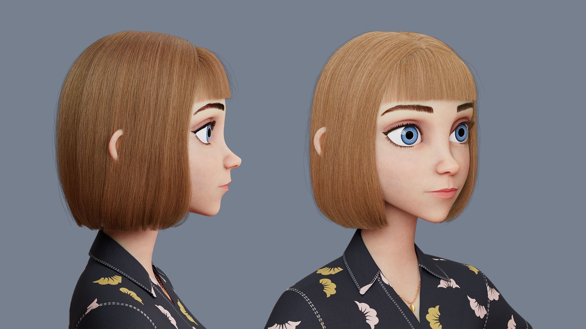 Cartoon woman Rigged 3D model_6