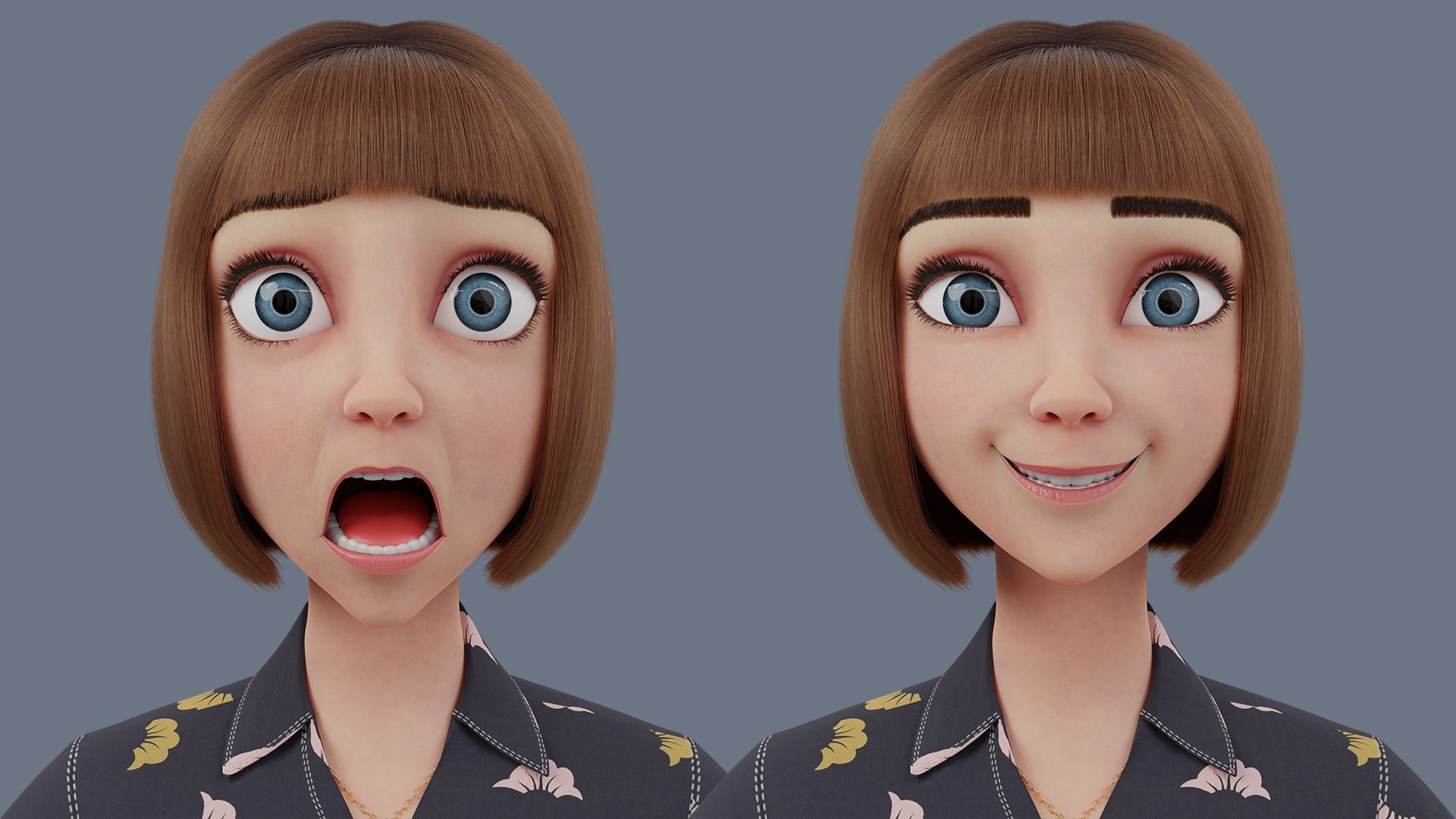 Cartoon woman Rigged 3D model_16