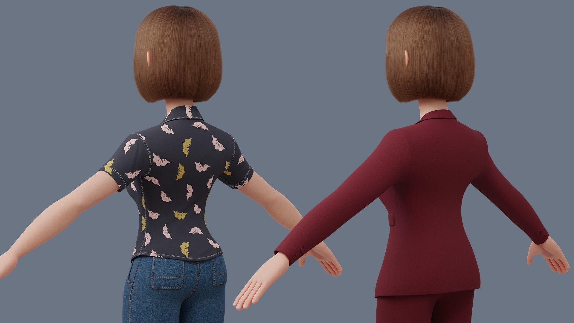 Cartoon woman Rigged 3D model_26