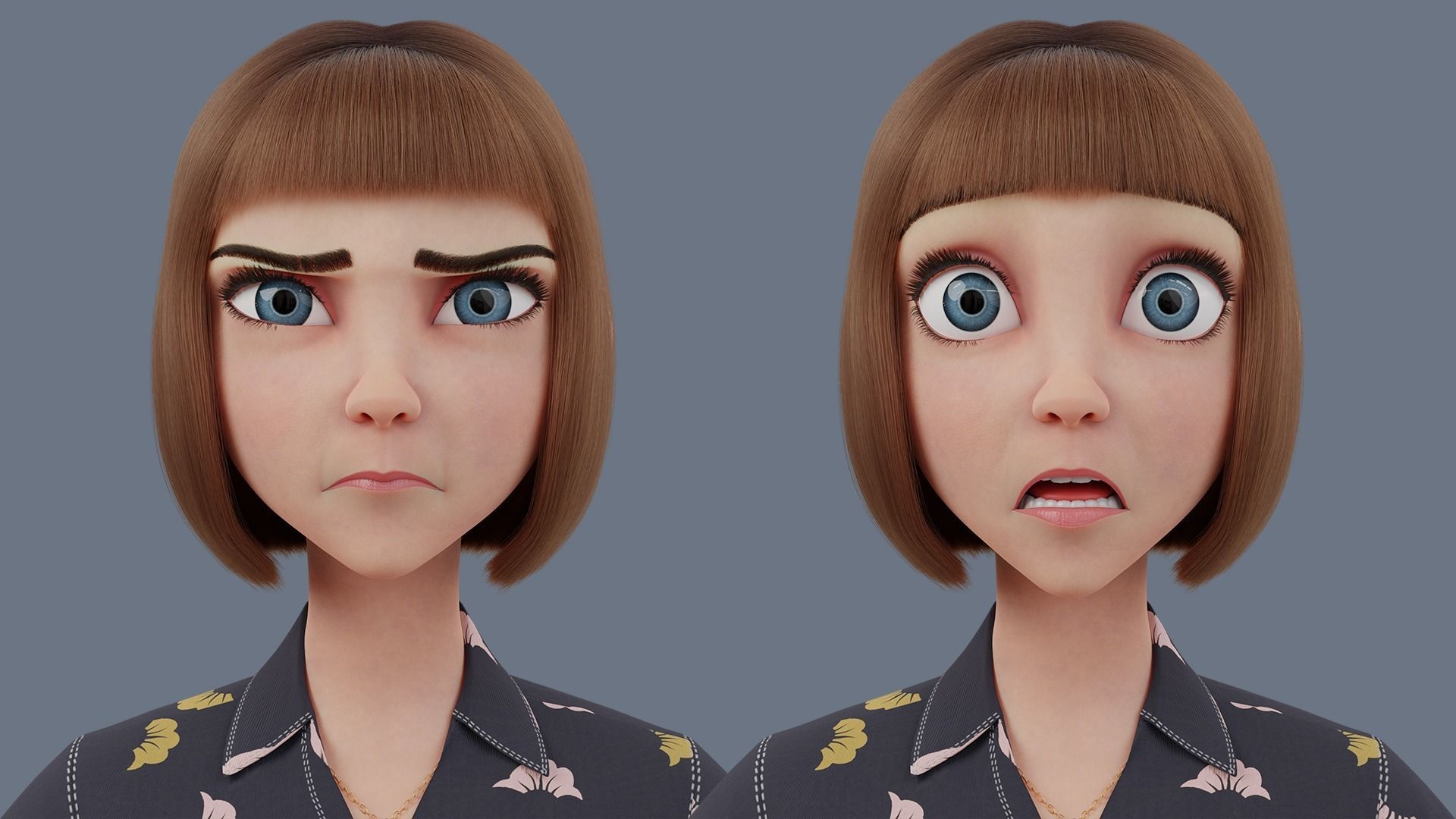 Cartoon woman Rigged 3D model_18