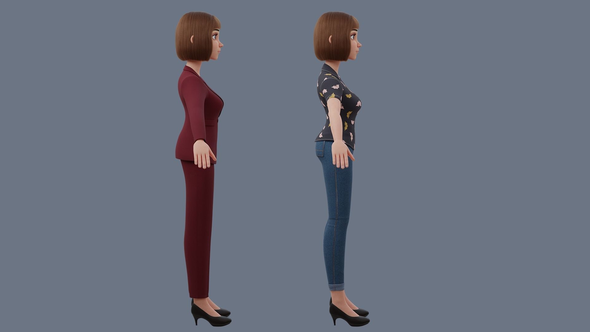 Cartoon woman Rigged 3D model_36