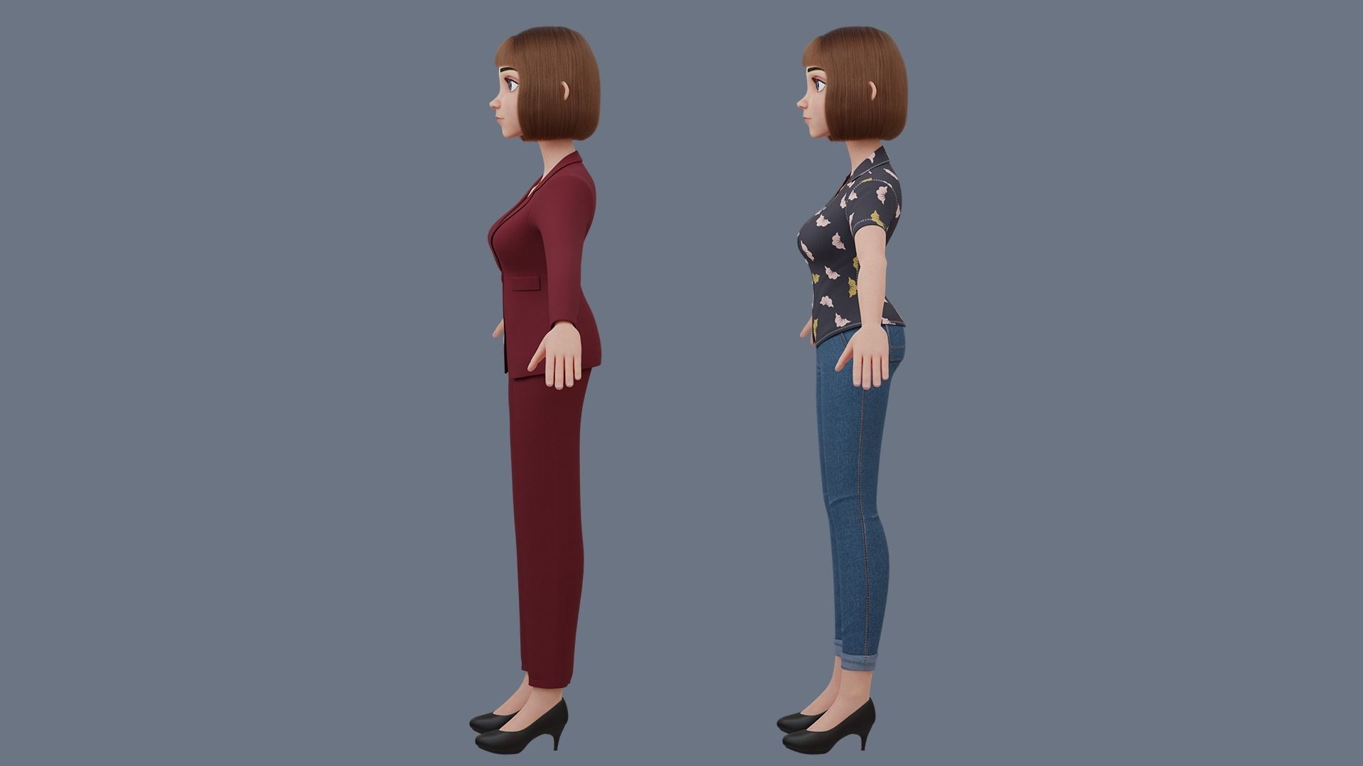Cartoon woman Rigged 3D model_32