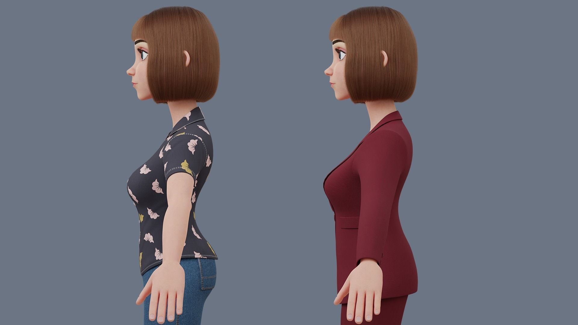 Cartoon woman Rigged 3D model_25