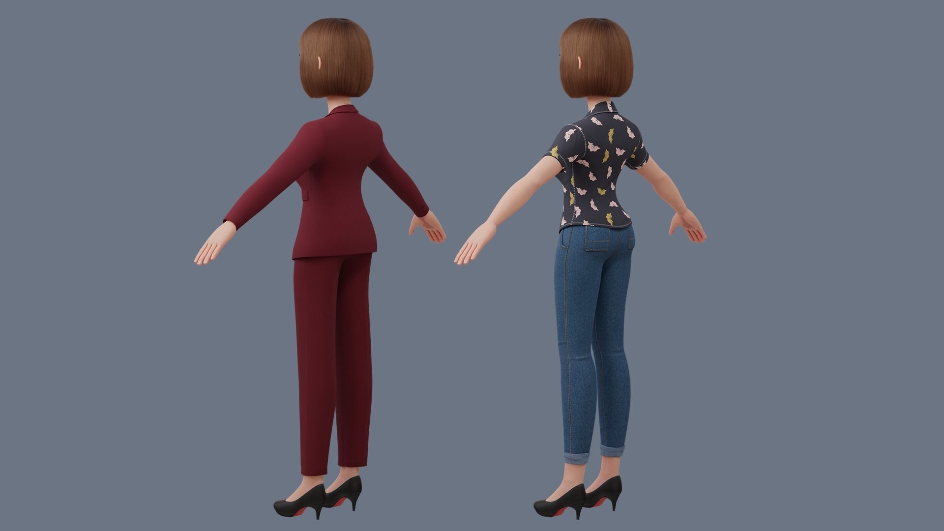 Cartoon woman Rigged 3D model_33
