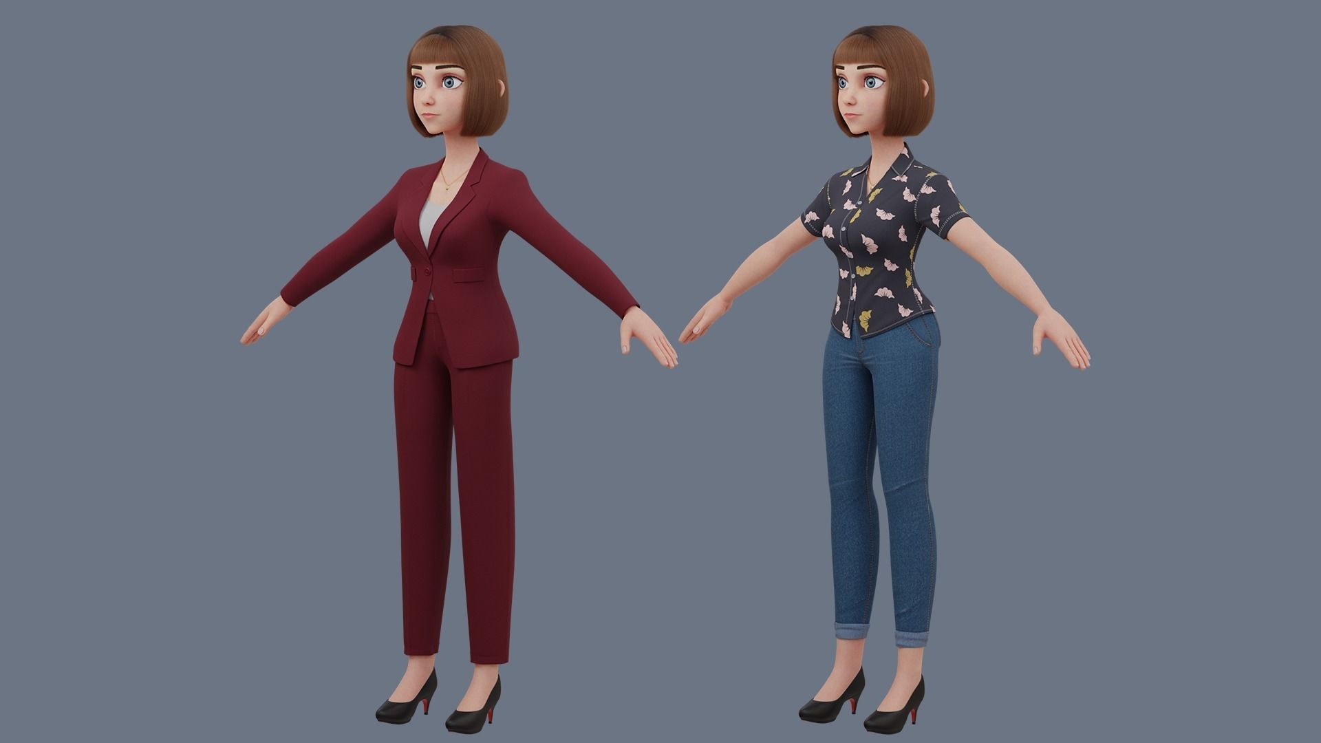 Cartoon woman Rigged 3D model_31