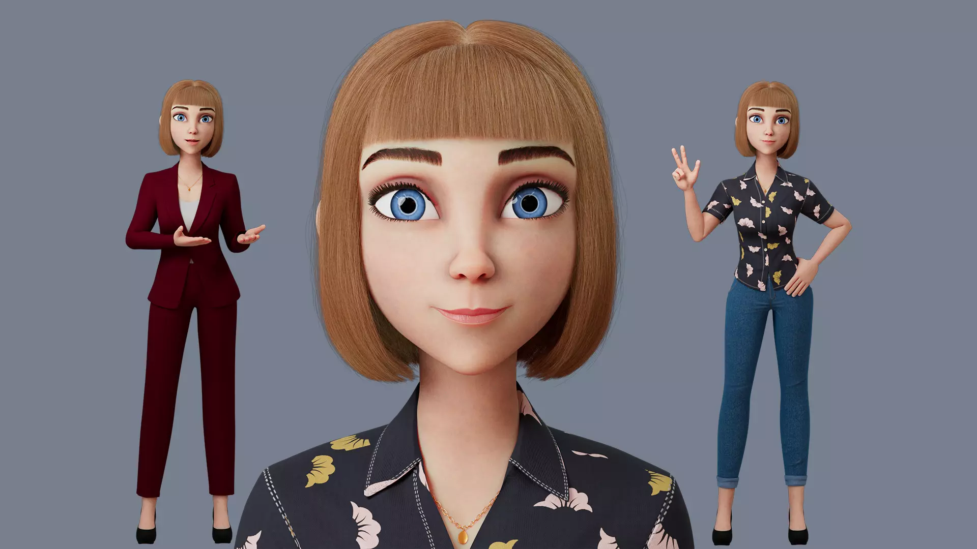 Cartoon woman Rigged 3D model_0