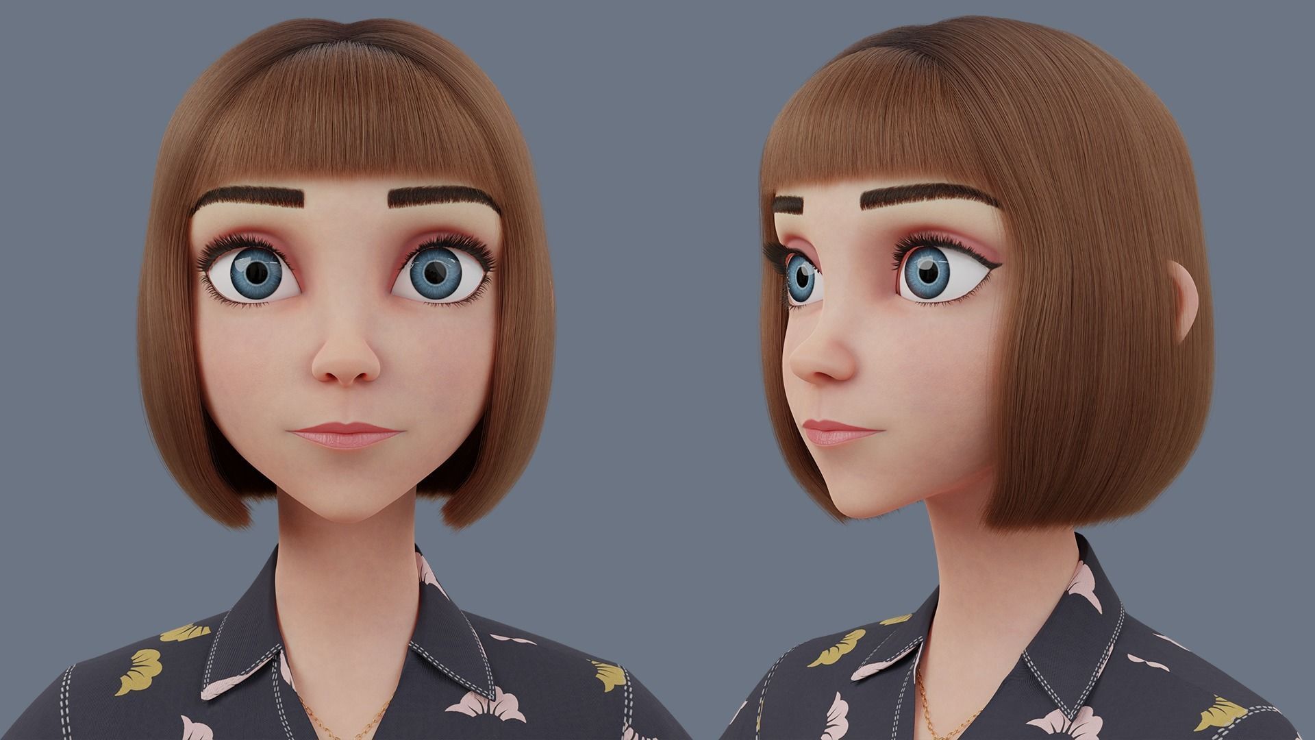 Cartoon woman Rigged 3D model_10
