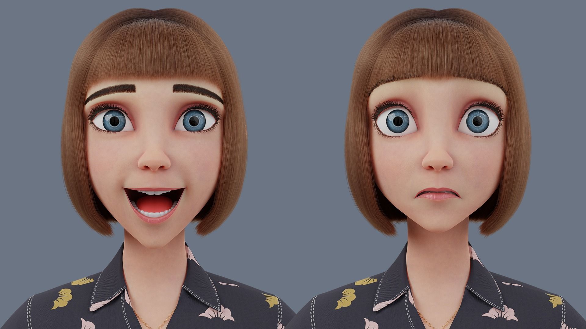 Cartoon woman Rigged 3D model_19
