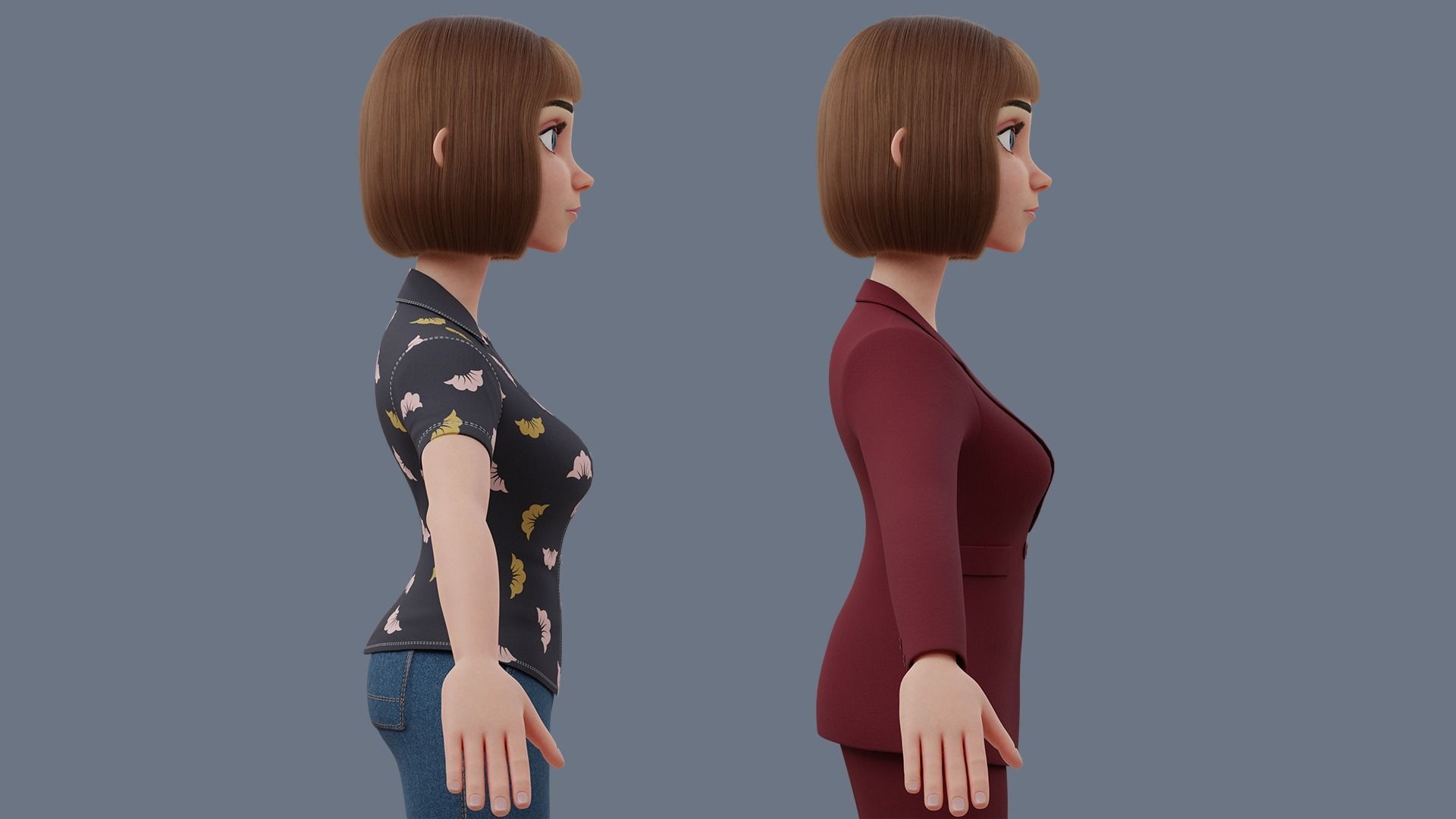 Cartoon woman Rigged 3D model_29