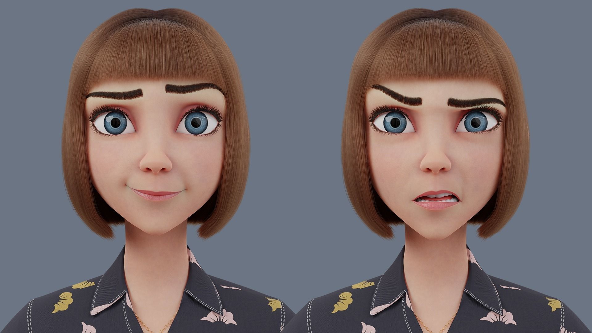 Cartoon woman Rigged 3D model_13