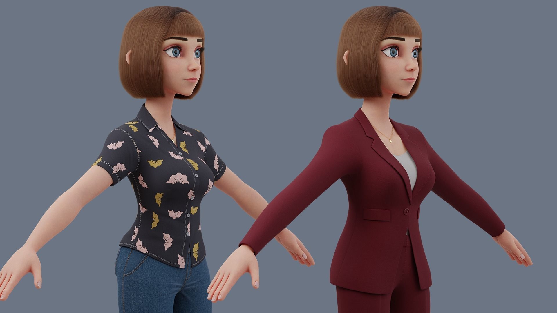 Cartoon woman Rigged 3D model_30