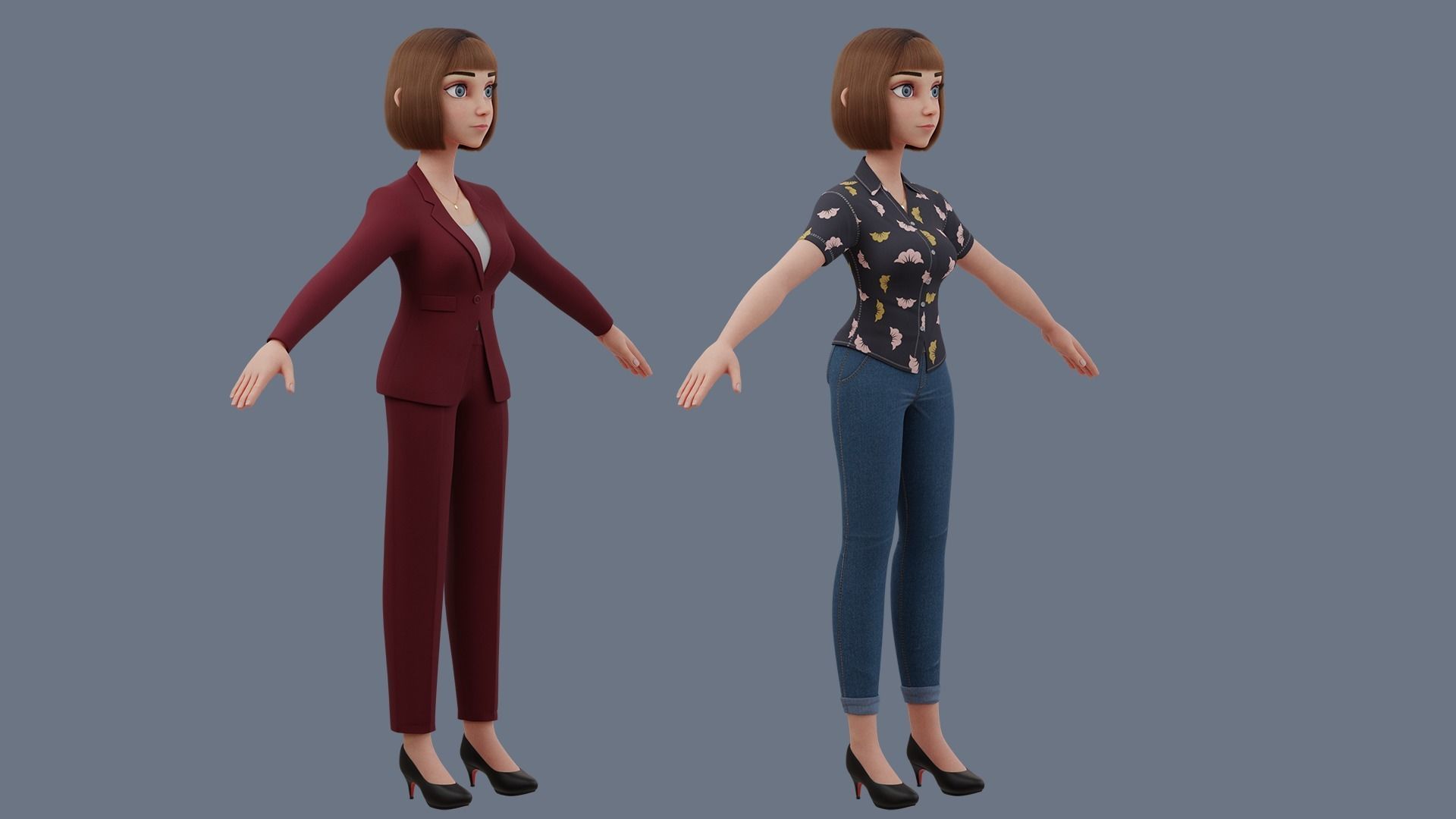 Cartoon woman Rigged 3D model_37
