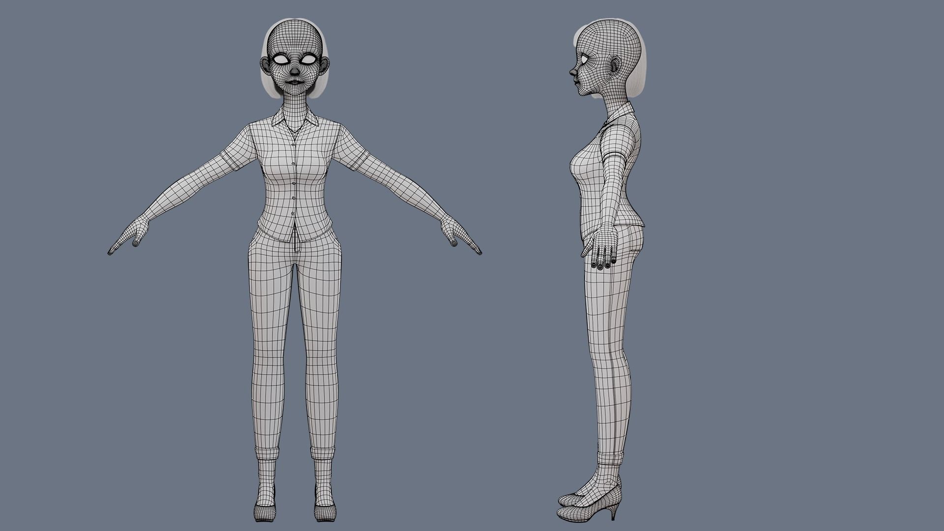 Cartoon woman Rigged 3D model_38