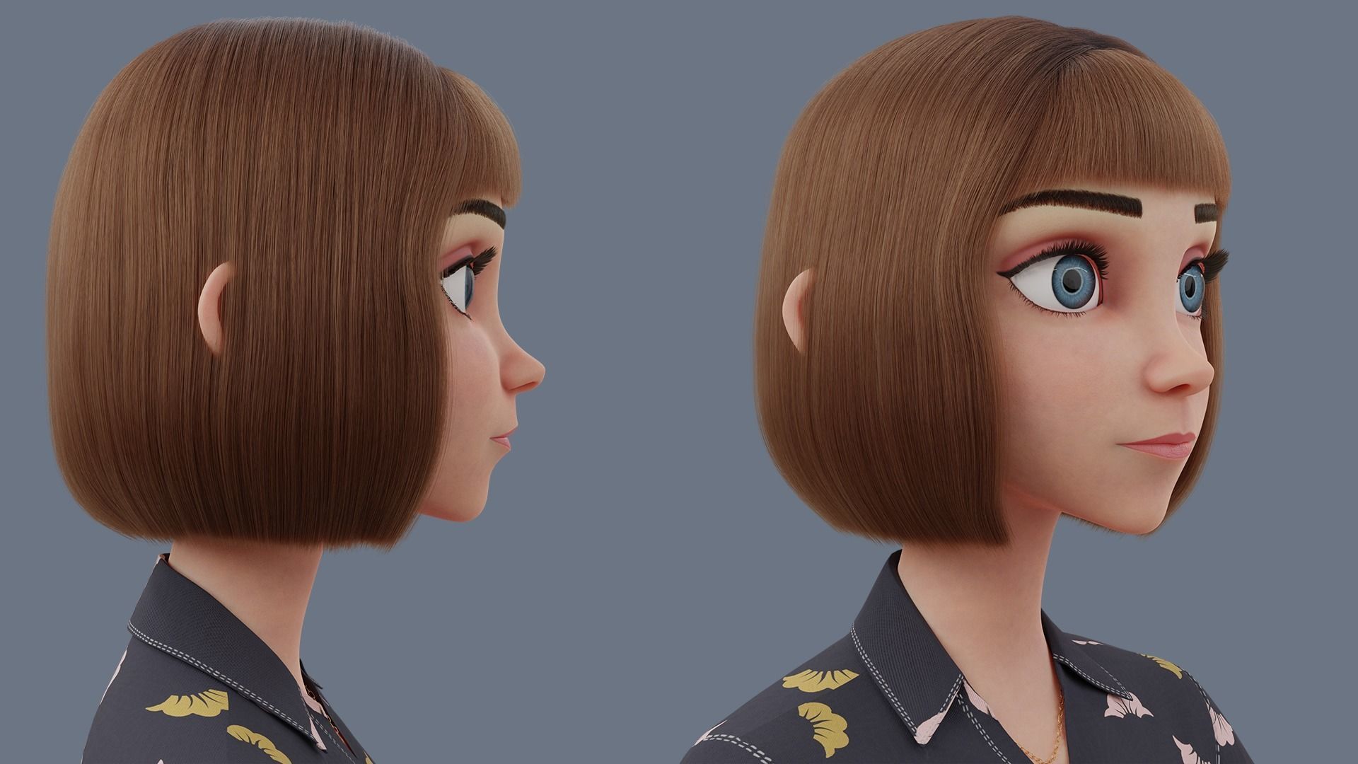 Cartoon woman Rigged 3D model_22