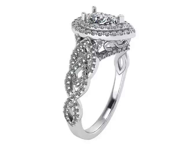Pear Double Halo Twisted Ring 4016 3D print model